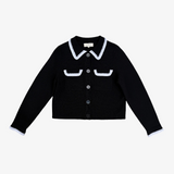 Jersey negro botones y detalles bordado blanco Sézane S