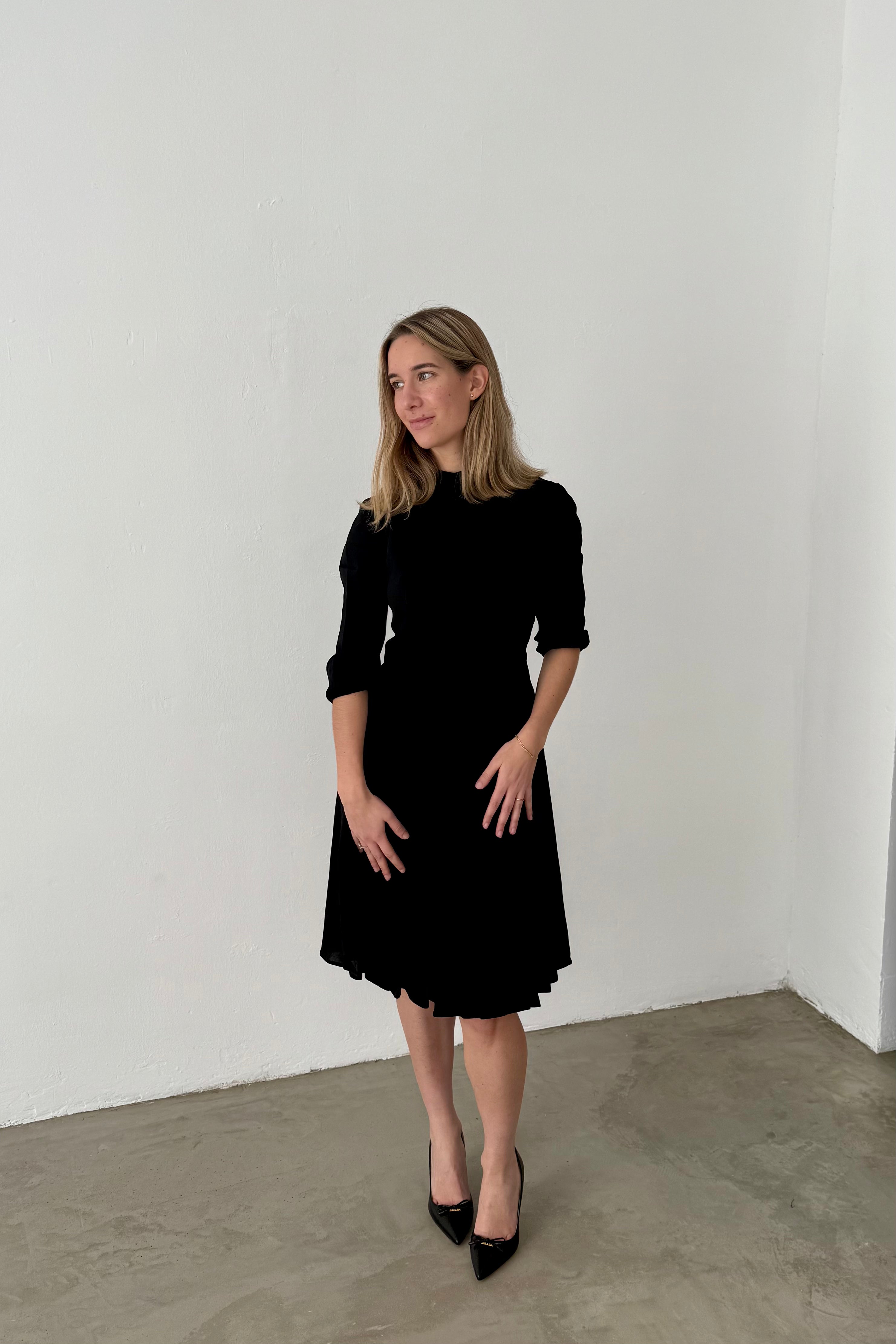 prada classic black dress Vintage Midi Length Dress