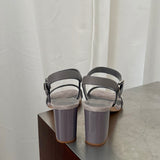 Lola Cruz Grey Embellished Block Heel Sandals