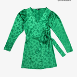 Vestido satinado verde flores ZARA L