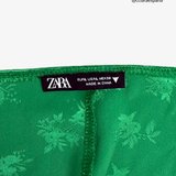 Vestido satinado verde flores ZARA L