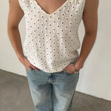 Yerse White Polka Dot Tie-Strap Top