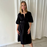 Vestido Negro con Mangas Abullonadas Marella
