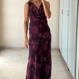 Vestido invitada estampado floral escote drapeado AWARE BARCELONA S
