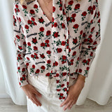 Sandro Paris Rose Print Tie-Neck Blouse