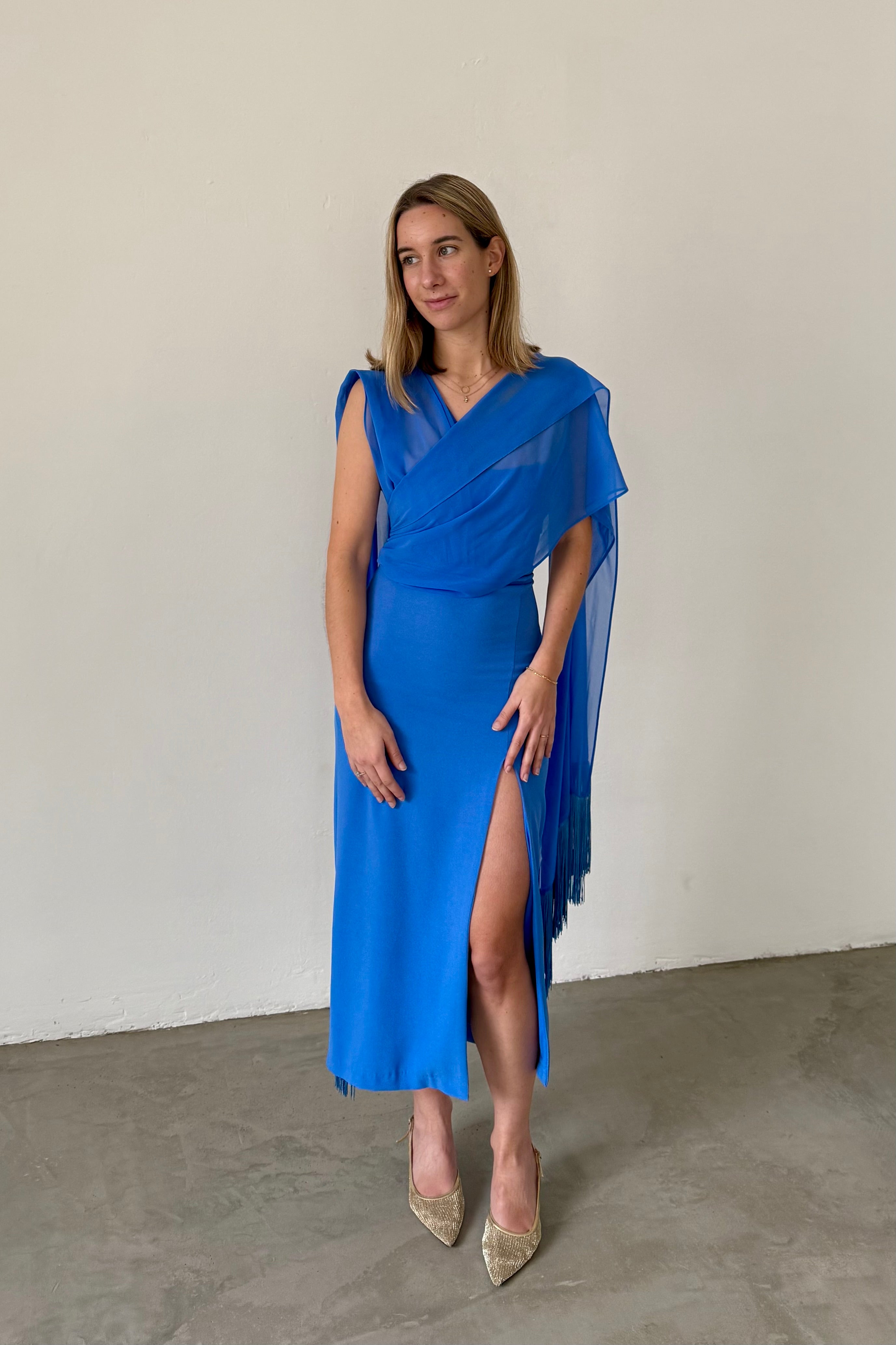 Lady Pipa Sky Blue Draped Cape Dress Lady Pipa Sky Blue Draped Cape Dress