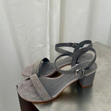 Lola Cruz Grey Embellished Block Heel Sandals