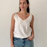 Yerse White Polka Dot Tie-Strap Top
