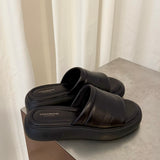 Vagabond Black Leather Platform Slides