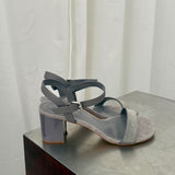 Lola Cruz Grey Embellished Block Heel Sandals