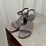 Lola Cruz Grey Embellished Block Heel Sandals