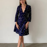 Sandro Navy Printed Long-Sleeve Mini Dress