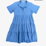 Blue midi dress with ruffles MANGO M