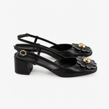A.Bocca Black Floral Slingback Heels