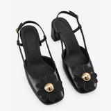 A.Bocca Black Floral Slingback Heels
