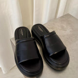 Vagabond Black Leather Platform Slides