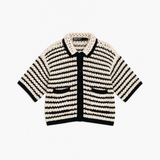 Bimba y Lola Black & Cream Striped Crochet Cardigan
