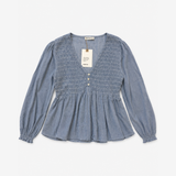 Brownie Blue Smocked Peplum Blouse