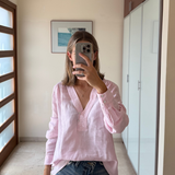 Camisa lino rosa ZARA XS