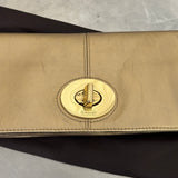 Coach Metallic Gold Leather Turnlock Clutch