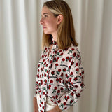 Sandro Paris Rose Print Tie-Neck Blouse