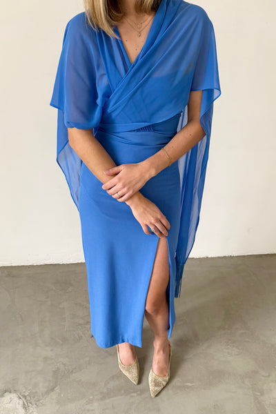 Lady Pipa Sky Blue Draped Cape Dress Lady Pipa Sky Blue Draped Cape Dress