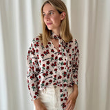 Sandro Paris Rose Print Tie-Neck Blouse