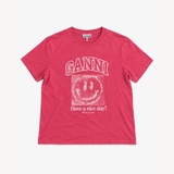 GANNI Pink Smiley Face Graphic T-Shirt
