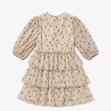 Ganni Cream Floral Pleated Tiered Mini Dress