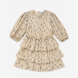 Ganni Cream Floral Pleated Tiered Mini Dress