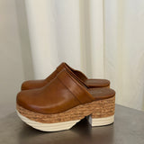 Homers Brown Leather Platform Clogs