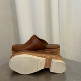 Homers Brown Leather Platform Clogs