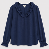 J.Crew Navy Ruffled Swiss Dot Blouse