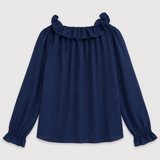 J.Crew Navy Ruffled Swiss Dot Blouse