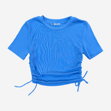 Camiseta frunces cordones azul ZARA S