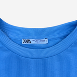 Camiseta frunces cordones azul ZARA S