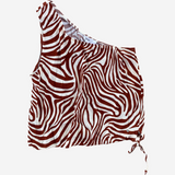 Top asimetrico zebra teja y blanco roto  BROWNIE XS-S