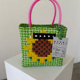 Marni Market Woven Basket Bag in Green & Pink