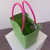 Marni Market Woven Basket Bag in Green & Pink