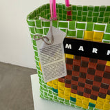 Marni Market Woven Basket Bag in Green & Pink