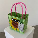 Marni Market Woven Basket Bag in Green & Pink