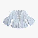 Blusa blanca con botones de madera y mangas flare ZARA XS