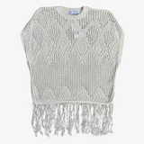 Poncho de punto calado con flecos ZARA S