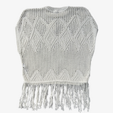 Poncho de punto calado con flecos ZARA S