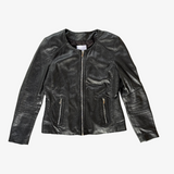 Chaqueta de cuero negro slim fit sin cuello MANGO L