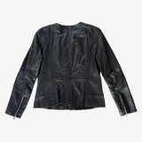 Chaqueta de cuero negro slim fit sin cuello MANGO L