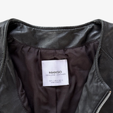Chaqueta de cuero negro slim fit sin cuello MANGO L