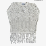 Poncho de punto calado con flecos ZARA S