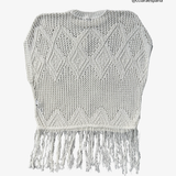 Poncho de punto calado con flecos ZARA S