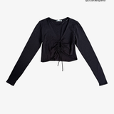 MANGO XS long-sleeved black gathered top